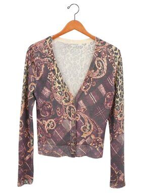St. John Collection Aubergine Multi Button Front Paisley Cardigan Sweater  M L